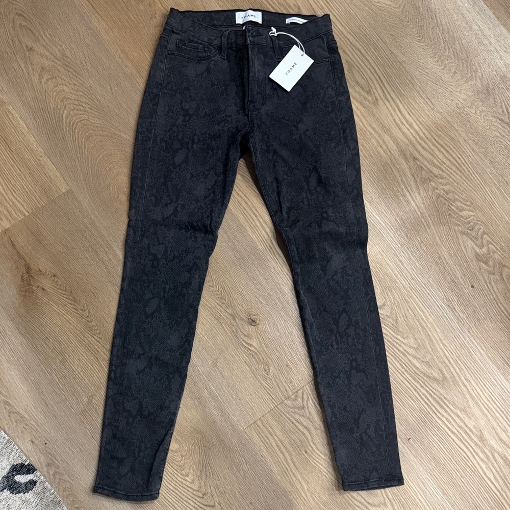 Frame black snake skin jeans
